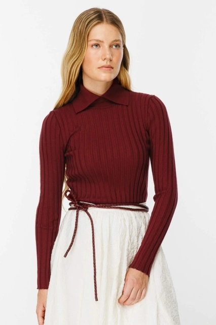 Lastik Örgü Pamuklu Bordo Triko Body