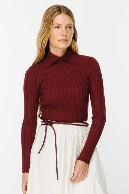 Lastik Örgü Pamuklu Bordo Triko Body