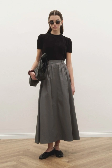Lidia Pile Detaylı Antrasit Etek