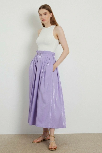 Limited Ayarlanabilir Bel Detaylı Lila Etek
