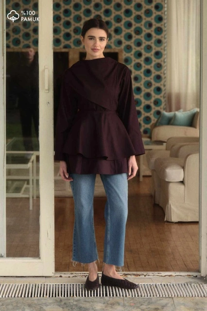 Love Pelerin Detaylı Bordo Gömlek