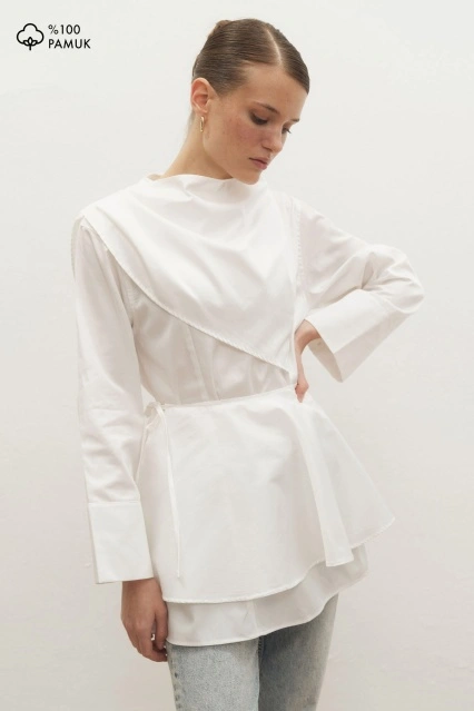 Love Pelerin Detaylı Ekru Gömlek