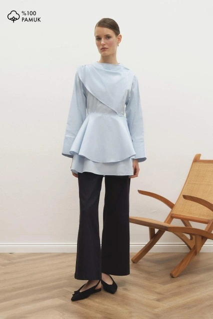 Love Pelerin Detaylı Gök Mavi Gömlek