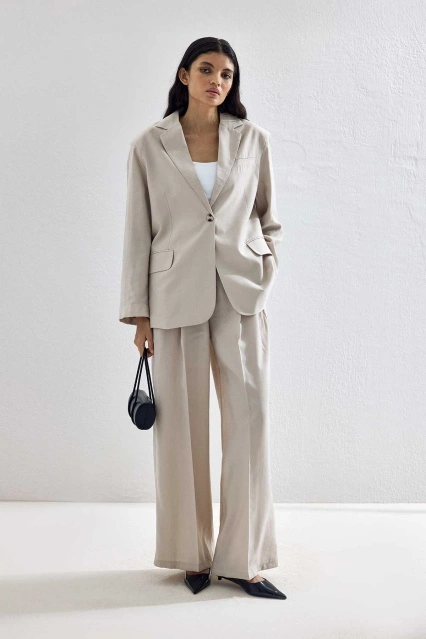 Lyocell Cupra Blazer Bej Ceket