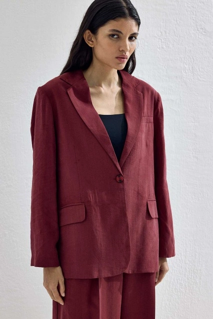 Lyocell Cupra Blazer Bordo Ceket