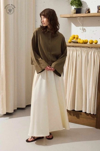 Lyocell Keten Basic Kısa Ada Çayı Gömlek