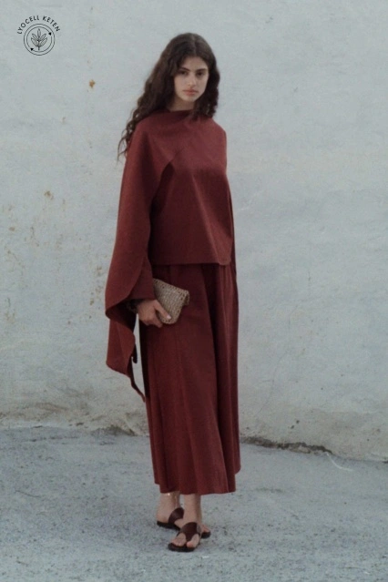 Lyocell Keten Belden Lastikli Mercan Etek