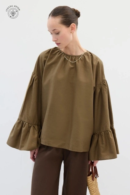 Lyocell Keten Oversize Ada Çayı Bluz