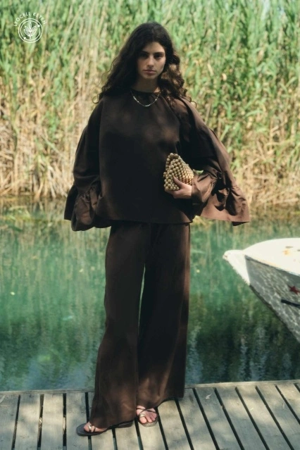 Lyocell Keten Oversize Kül Kahve Bluz Lyocell Keten Oversize Kül Kahve Bluz