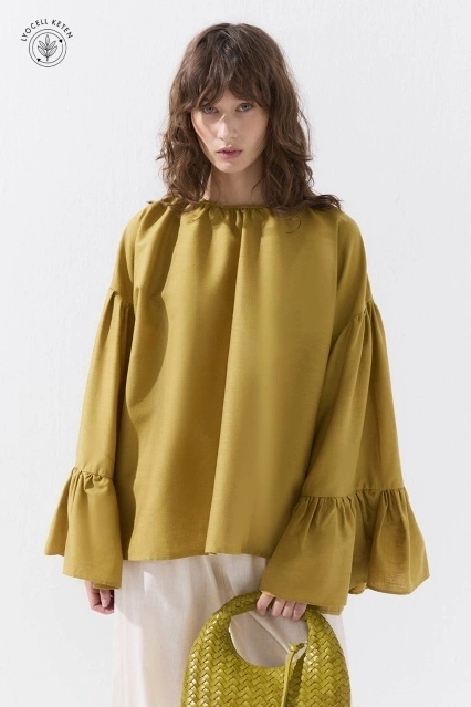 Lyocell Keten Oversize Safran Bluz Lyocell Keten Oversize Safran Bluz