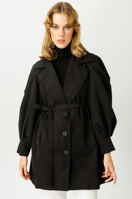 Marsilya Kısa Siyah Trençkot