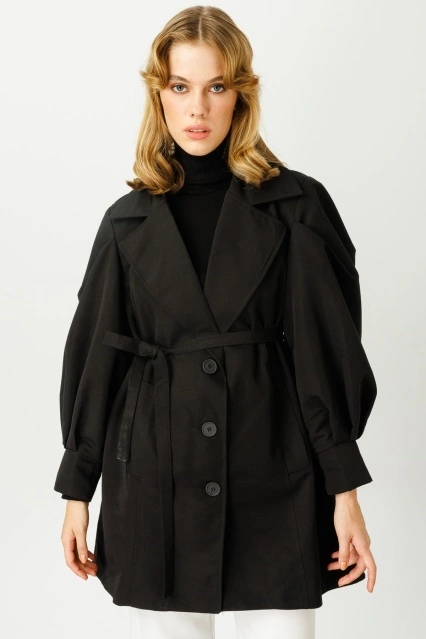 Marsilya Kısa Siyah Trençkot