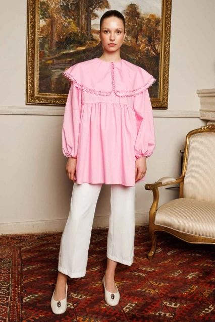 Yakalı Pembe Poplin Tunik