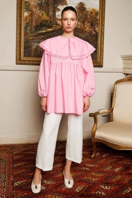 Yakalı Pembe Poplin Tunik