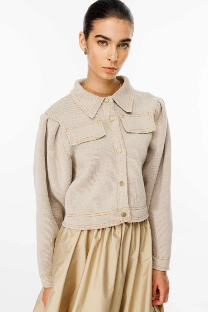 Metal Düğmeli Triko Bomber Taş Ceket