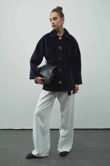 Milena Gold Düğmeli Lacivert Ceket Kaban