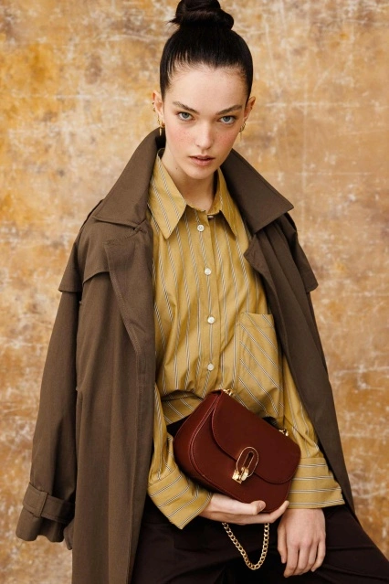 Milena Oval Deri Bordo Çanta