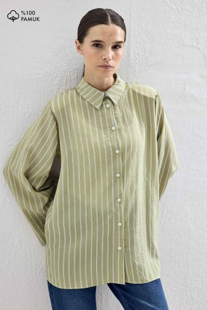 Modal Çizgili Çağla Gömlek