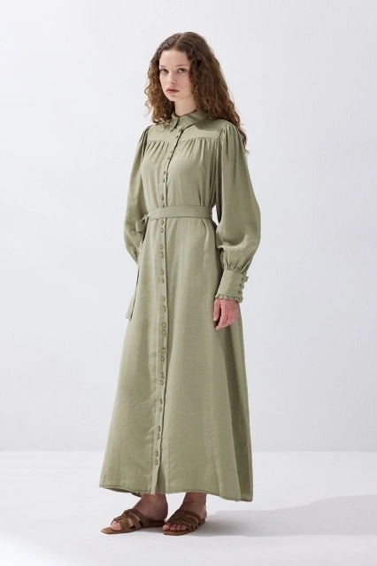 Kemerli Haki Modal Elbise