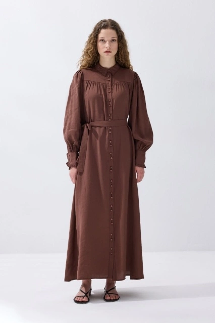 Kemerli Kahve Modal Elbise Kemerli Kahve Modal Elbise