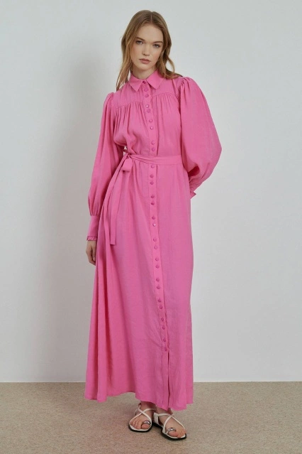 Kemerli Pembe Modal Elbise