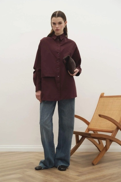 Monica Aller Kapama Bordo Gömlek Monica Aller Kapama Bordo Gömlek