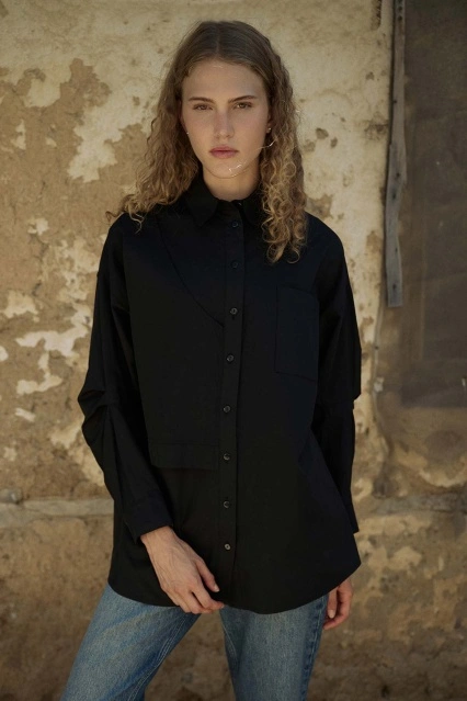 Monica Aller Kapama Siyah Gömlek