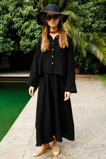 Müslin Siyah Etek Takım