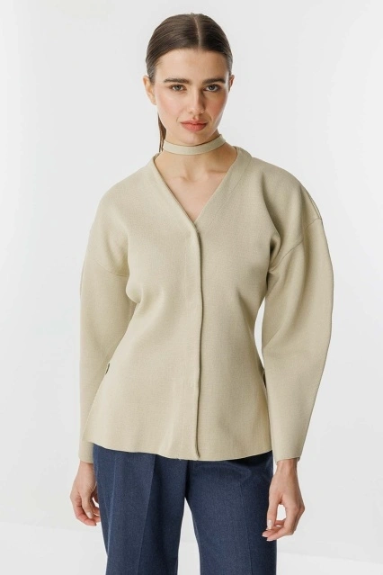 Naye Belden Oturtma Merserize Bej Hırka Naye Belden Oturtma Merserize Bej Hırka