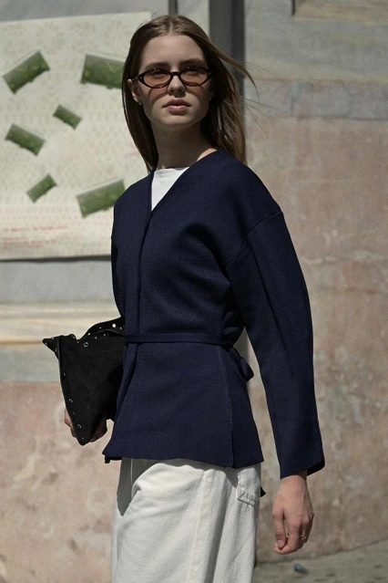 Naye Belden Oturtma Merserize Lacivert Hırka