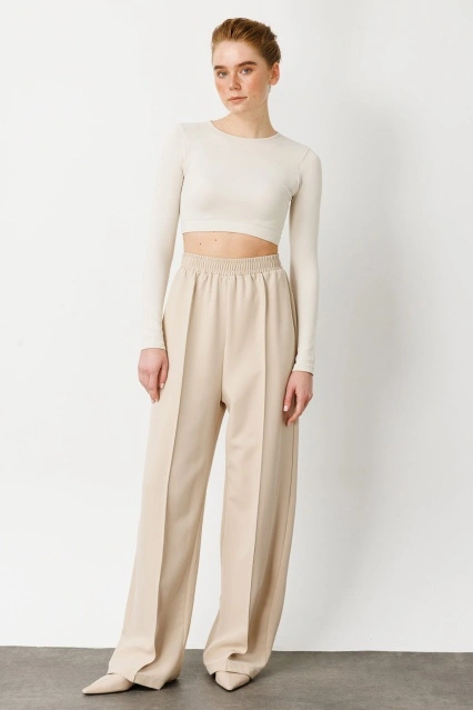 Nervürlü Taş Krep Pantolon