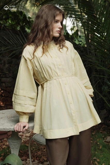 Nervürlü Pamuklu Vual Butter Yellow Gömlek