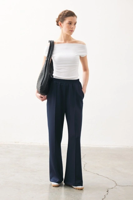 Nervürlü Scuba Lacivert Pantolon