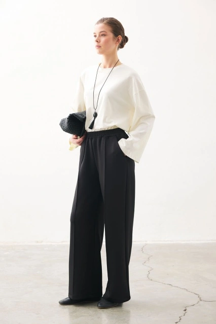 Nervürlü Scuba Siyah Pantolon