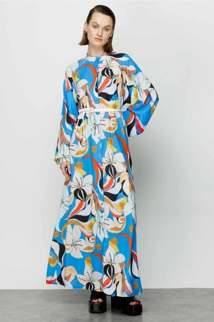 Neva Desenli Mavi Elbise