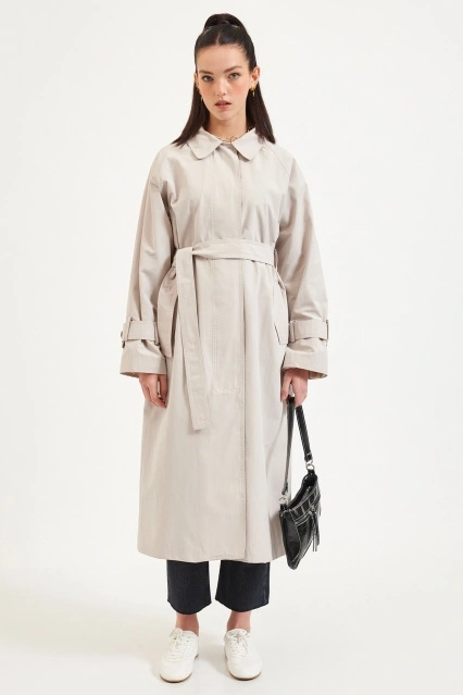 Önden Düğmeli Taş Trençkot