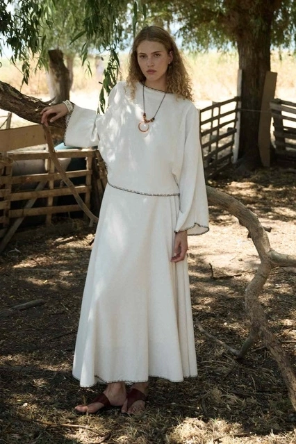 Organik Karışımlı Çoban Dikiş Detaylı Kum Beji Etekli Takım