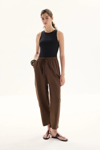 Organik Karışımlı Lastikli Kahve Pantolon