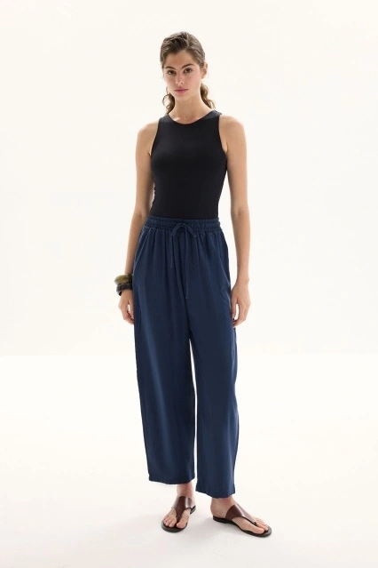 Organik Karışımlı Lastikli Lacivert Pantolon