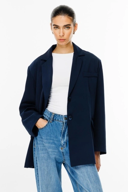 Oversize Basic Blazer Ceket - Lacivert