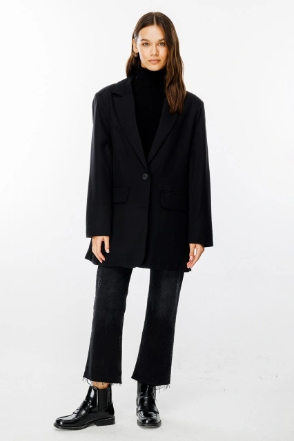 Oversize Basic Blazer Ceket - Siyah