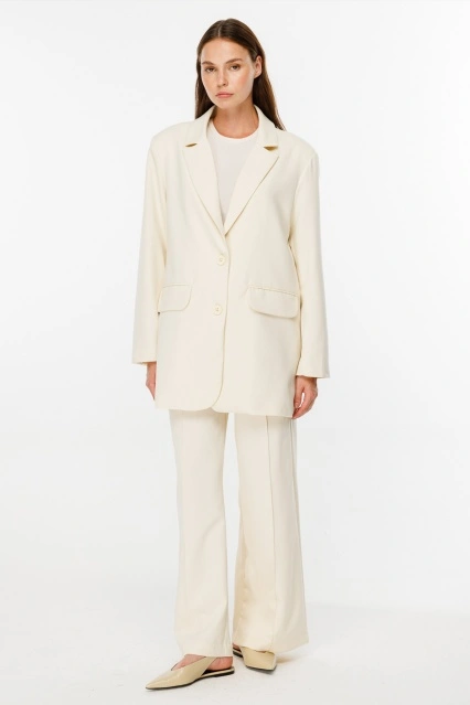 Oversıze Basic Krem Blazer Ceket