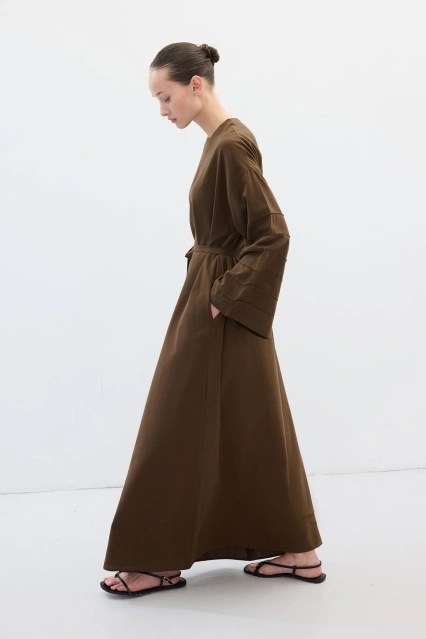 Pamuk Karışımlı Nervürlü Kahve Elbise Pamuk Karışımlı Nervürlü Kahve Elbise