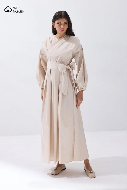 Pamuklu Kruvaze Taş Elbise Pamuklu Kruvaze Taş Elbise