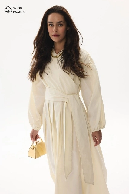 Pamuklu Kruvaze Vanilya Elbise Pamuklu Kruvaze Vanilya Elbise