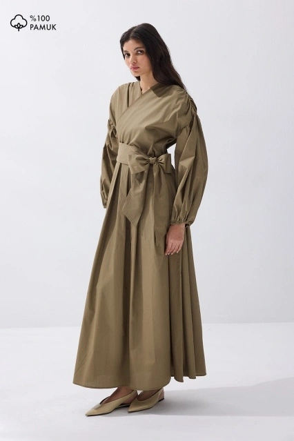 Pamuklu Kruvaze Zeytin Yeşili Elbise Pamuklu Kruvaze Zeytin Yeşili Elbise