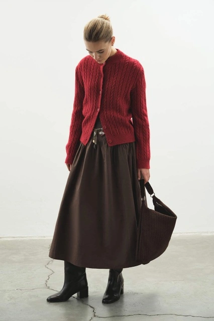 Pamuklu Uzun Evaze Kahve Etek