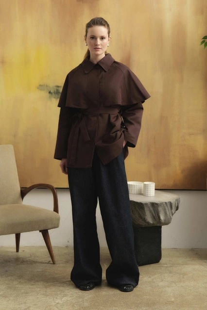 Pelerin Detaylı Acı Kahve Trençkot