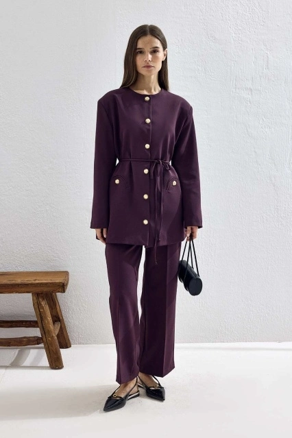 Peri Gold Düğme Detaylı Burganya Pantolon Takım