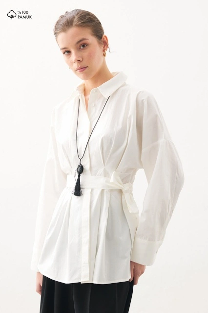 Pilili Poplin Beyaz Gömlek